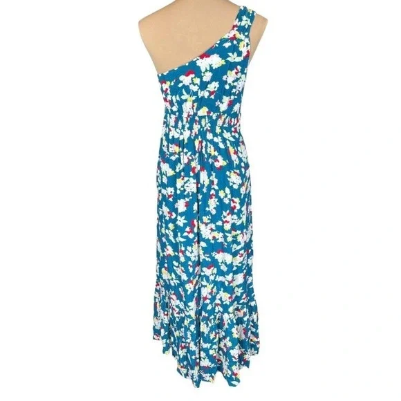 Anthropologie One‎ Shoulder Floral Maxi Dress Teal Ring Strap Petite 12P NWT - Picture 4 of 15